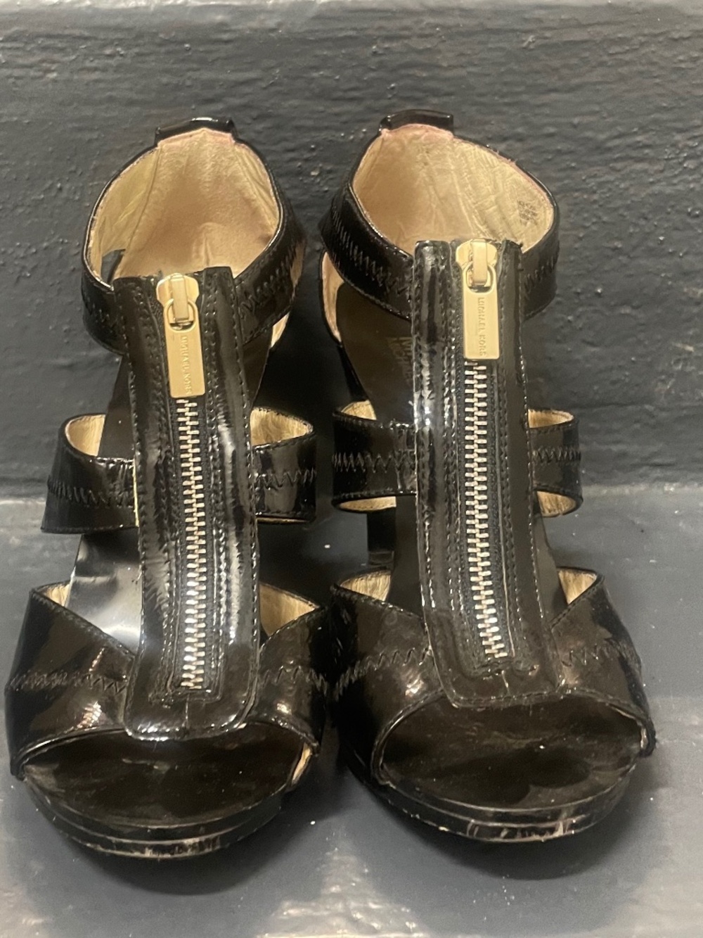 Michael Kors Berkley T-Strap Sandals in black patent leather